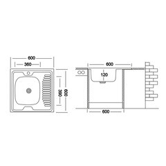 Мойка для кухни Ukinox Nord 60х60х12 см накладная с крылом сталь (Nr 600х600 0,4 L) - фото 6