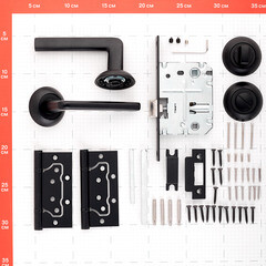 Комплект фурнитуры для двери Corsa Deco Lilium с замком петлями и фиксатором круглая розетка черный (990303) - фото 2