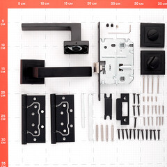 Комплект фурнитуры для двери Corsa Deco Clover с замком петлями и фиксатором квадратная розетка черный (990305) - фото 2