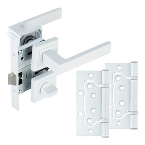 Комплект фурнитуры для двери Corsa Deco Clover с замком петлями и фиксатором квадратная розетка белый (990306)