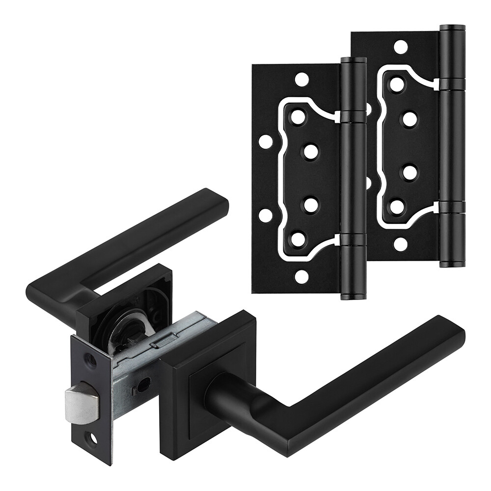 Изображение товара Комплект фурнитуры для двери Corsa Deco Primrose с защелкой и петлями квадратная розетка черный (990309)