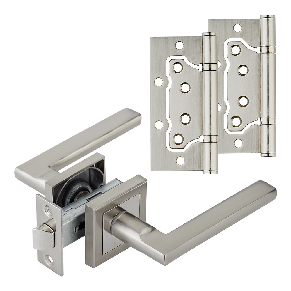 Изображение товара Комплект фурнитуры для двери Corsa Deco Primrose с защелкой и петлями квадратная розетка матовый ни