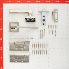 Комплект фурнитуры для двери Corsa Deco Primrose с защелкой и петлями квадратная розетка матовый никель (990310) - фото 2