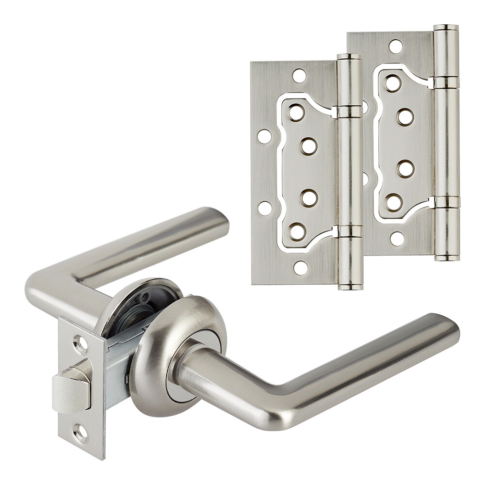 Изображение товара Комплект фурнитуры для двери Corsa Deco Lilium с защелкой и петлями круглая розетка матовый никель (990312)