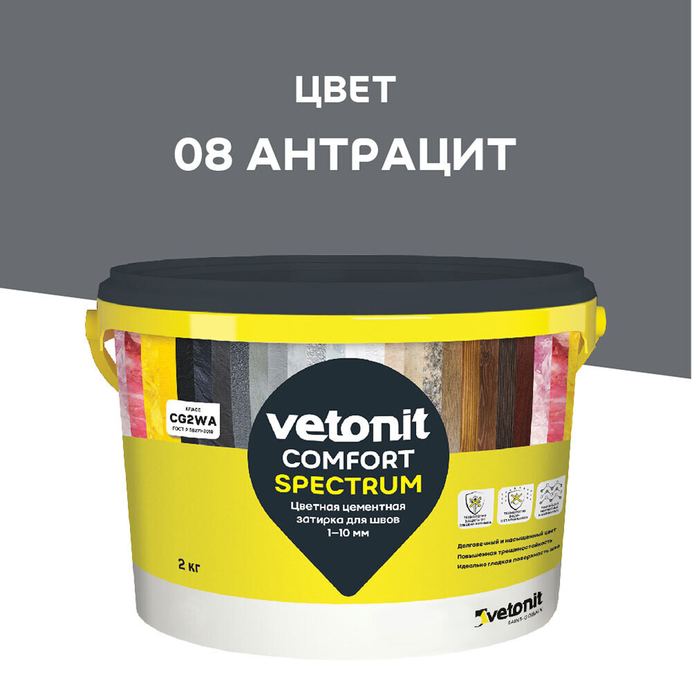 Изображение товара Затирка цементная Vetonit Comfort Spectrum 08 антрацит 2 кг водоотталкивающая