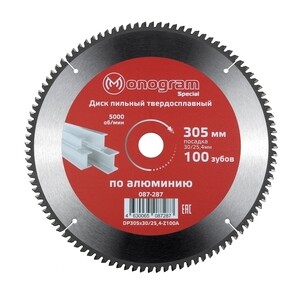 Диск пильный по алюминию Monogram Special 305х30/25,4х2,2 мм 100 зубьев ...