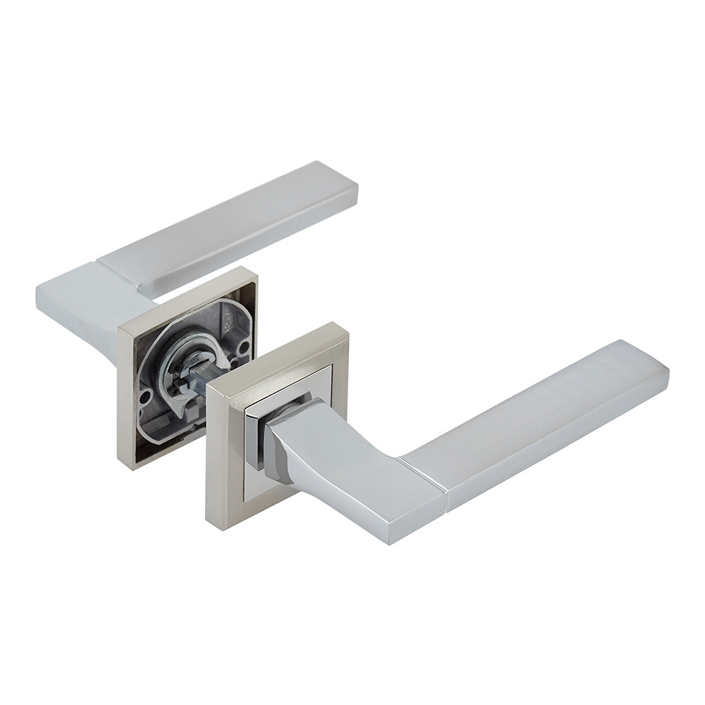 Изображение товара Ручка дверная Corsa Deco Aster квадратная розетка матовый никель/хром (990327) Изображение товара Ручка дверная Corsa Deco Aster квадратная розетка матовый никель/хром (990327)