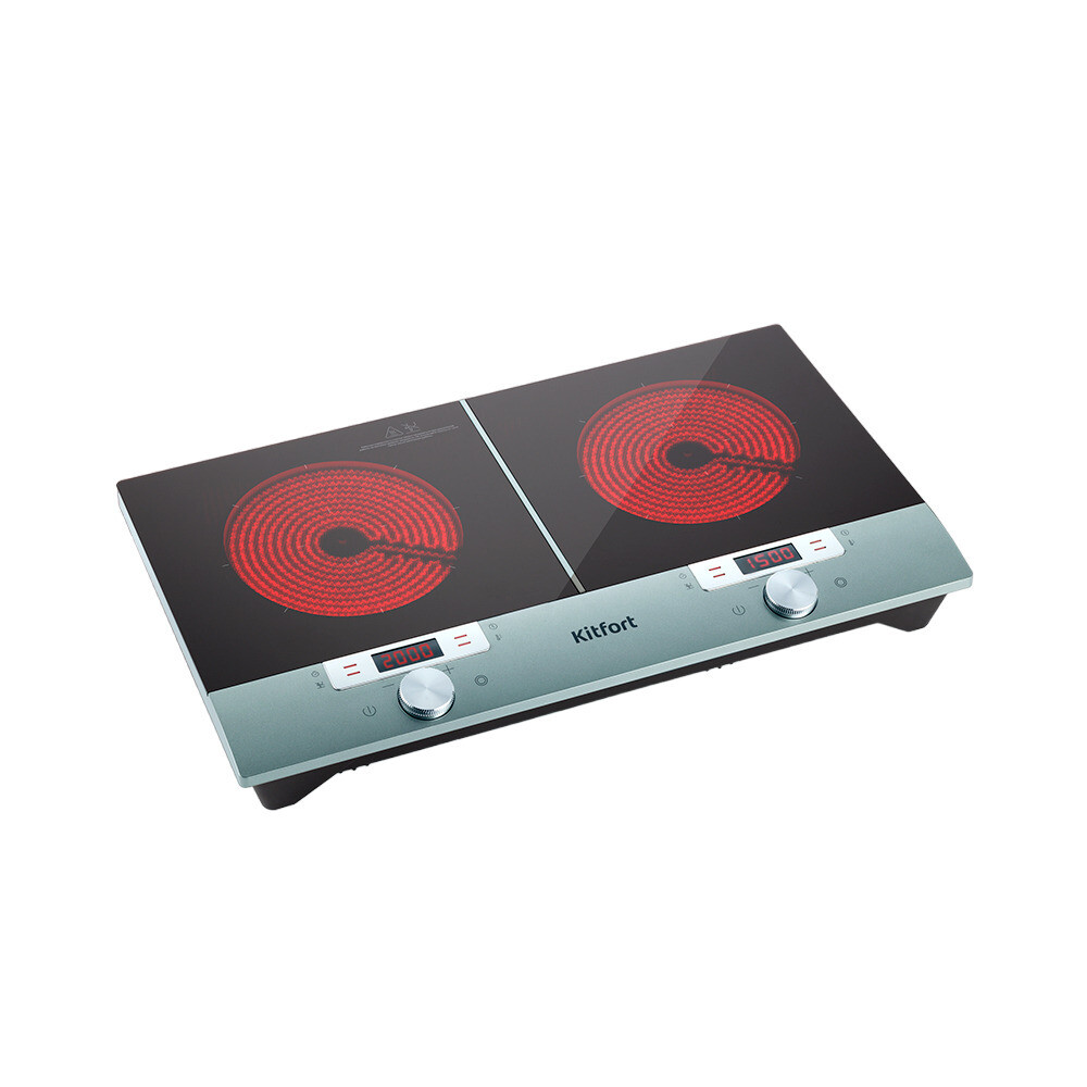 Плита инфракрасная Kitfort КТ-155 2 конфорки черная/серебристая