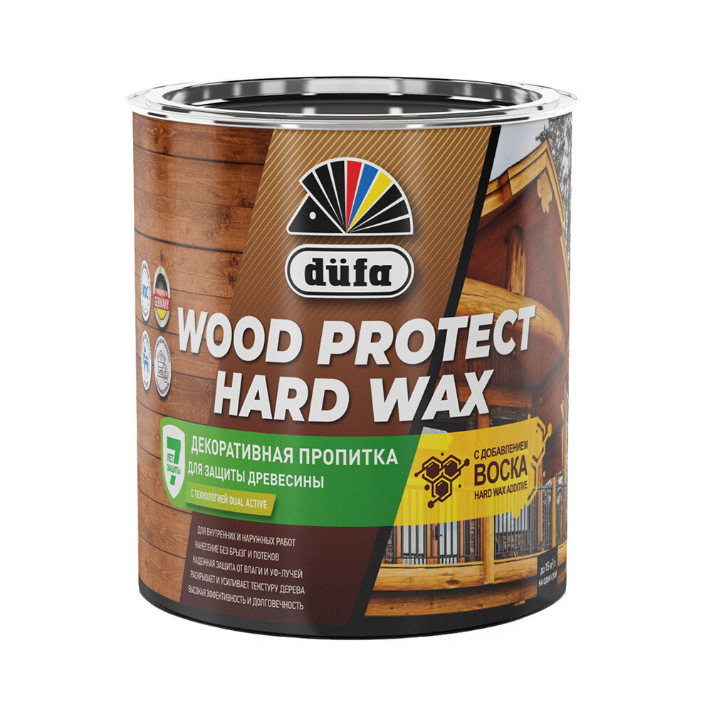 Изображение товара Декоративный антисептик Dufa Wood Protect Hard Wax для дерева белоснежный 0,75 л