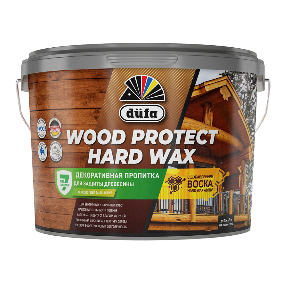 Изображение товара Декоративный антисептик Dufa Wood Protect Hard Wax для дерева, 9л, белоснежный