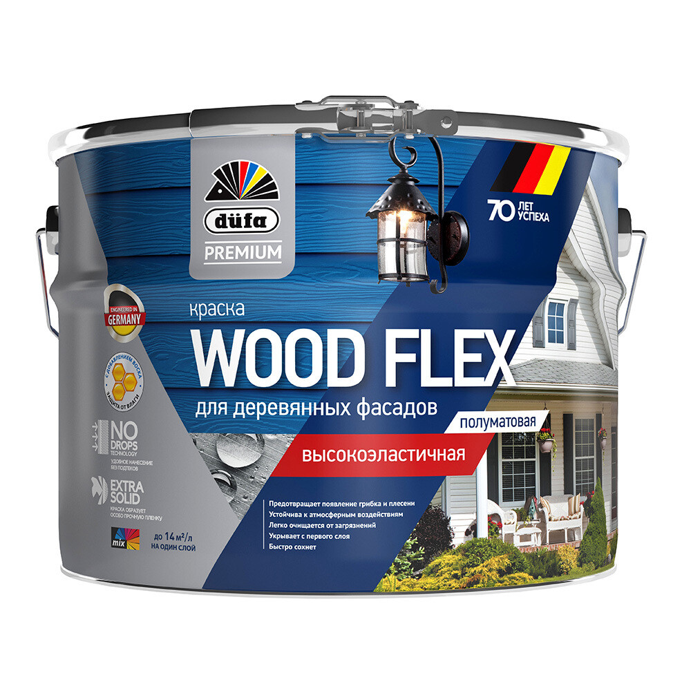 Изображение товара Краска фасадная по дереву Dufa Woodflex акриловая база 1 белая 9 л