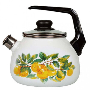 Чайник со свистком эмалированный Стальэмаль Грушевый сад 3 л белый ...