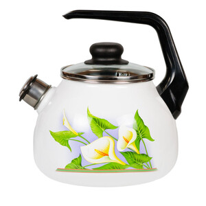 Чайник со свистком эмалированный Стальэмаль Каллы 2 л белый — купить в ...