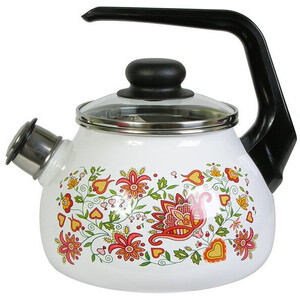 Чайник со свистком эмалированный Стальэмаль Вышивка 2 л белый — купить ...