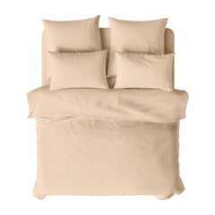 Комплект постельного белья Евро страйп-сатин Verossa Stripe бежевый с простыней 220х240 см - фото 1