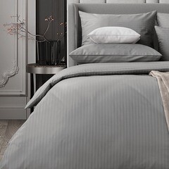 Комплект постельного белья 2-спальный страйп-сатин Verossa Stripe серый с простыней 220х240 см - фото 4