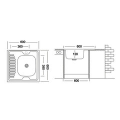 Мойка для кухни Ukinox Nord 60х60х12 см накладная с крылом сталь (Nr 600х600 0,4 R) - фото 3
