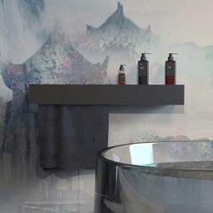 Полка для ванной Flow Skyline с полотенцедержателем 700х92х90 мм металл черная (Fl-sky-d70л-ч) - фото 2