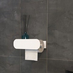 Держатель для туалетной бумаги Flow Round с полкой металл белый (Fl-ro-du26пр-б) - фото 2