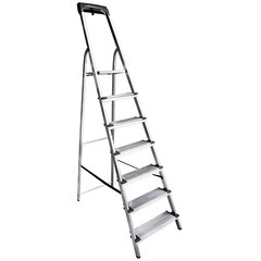 Изображение товара Стремянка алюминиевая 7 ступеней 130 мм с лотком органайзером 1,47 м Новая высота