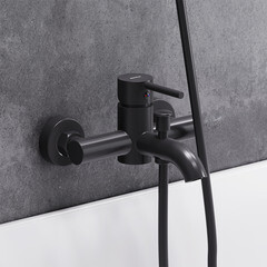 Смеситель для ванны Damixa Scandinavian Pure черный однорычажный с коротким изливом без лейки (361000300) - фото 10