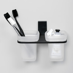 Стакан для ванной WasserKraft Abens с держателем двойной стекло матовый/металл черный (K-3228D) - фото 3