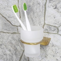 Стакан для ванной WasserKraft Aisch с держателем стекло матовый/металл золото (K-5928) - фото 2