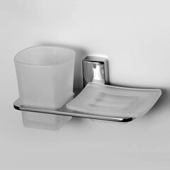 Стакан для ванной WasserKraft Leine с держателем стекло матовый/металл хром (K-5026) - фото 2