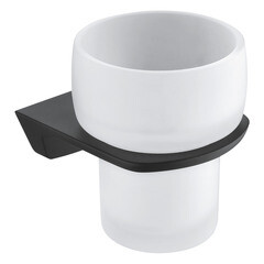 Изображение товара Стакан для ванной WasserKraft Elbe с держателем стекло матовый/металл черный (K-7228)