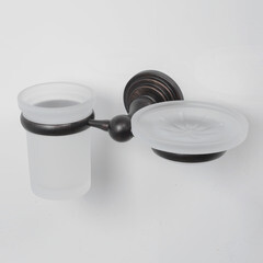 Стакан для ванной WasserKraft Isar с держателем стекло матовый/металл темная бронза (K-7326) - фото 2