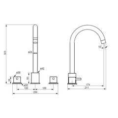 Смеситель для раковины встраиваемый Damixa Scandinavian Pure двухрычажный с поворотным изливом черный (360200300) - фото 2