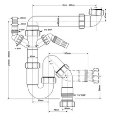 Сифон для раковины и мойки McAlpine 1 1/2х40 мм со смещением без выпуска с отводом (MRSK7-5571) - фото 3