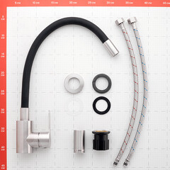 Смеситель для кухни Corsa Deco Vega Steel нержавеющая сталь/черный с гибким изливом однорычажный (966366) - фото 4