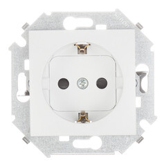 Розетка Simon 15 встраиваемая белая со шторками (1591443-030) - фото 1