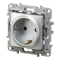 Розетка Legrand Etika встраиваемая алюминий со шторками (672422) - фото 2