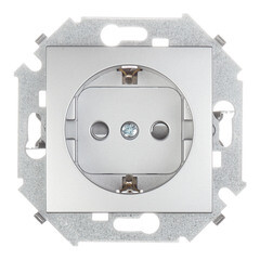 Изображение товара Розетка Simon 15 встраиваемая алюминий со шторками (1591443-033)