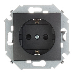 Изображение товара Розетка Simon 15 встраиваемая графит со шторками (1591443-038)