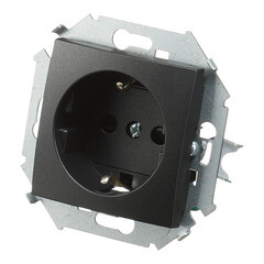 Розетка Simon 15 встраиваемая графит со шторками (1591443-038) - фото 2