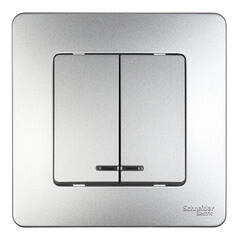 Изображение товара Выключатель Systeme Electric Blanca двухклавишный встраиваемый алюминий с подсветкой (BLNVS010513)