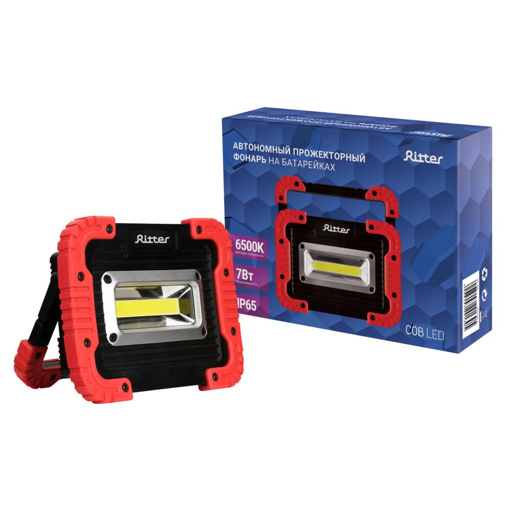 Изображение товара Фонарь прожектор Ritter светодиодный 1 LED 7 Вт на батарейках AA пластик (29130 5)