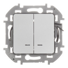 Выключатель Legrand Inspiria двухклавишный встраиваемый алюминий с подсветкой (673632) - фото 1