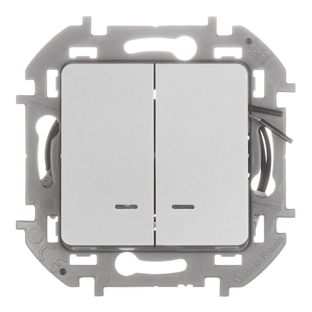 Изображение товара Двухклавишный выключатель Legrand Inspiria с подсветкой алюминиевый 673632