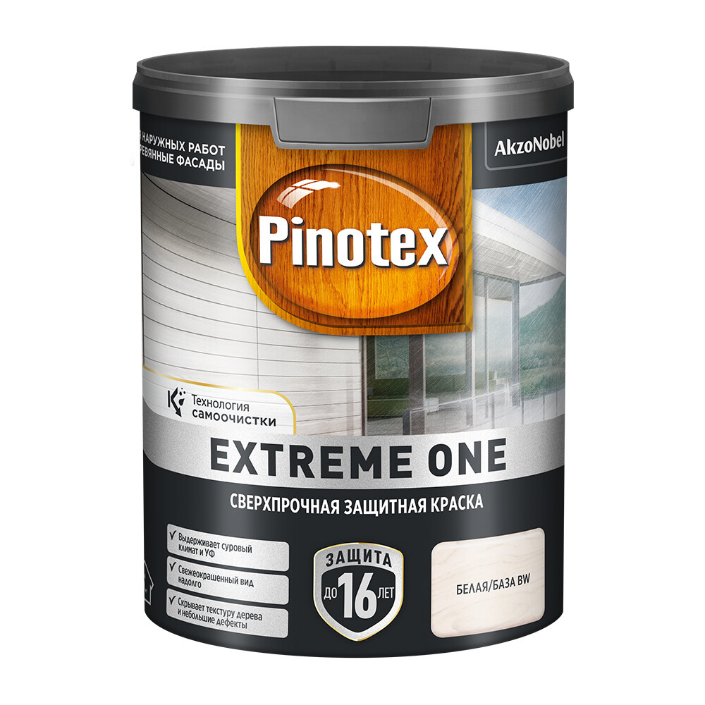 Изображение товара Краска фасадная Pinotex Extreme One белая 0,9 л для дерева