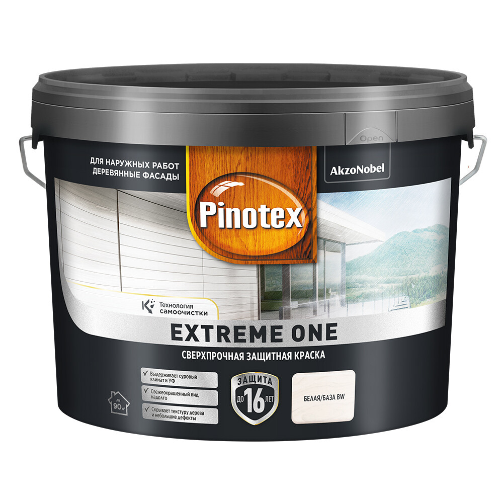 Изображение товара Краска фасадная по дереву Pinotex Extreme One BW белая 9л для наружных работ