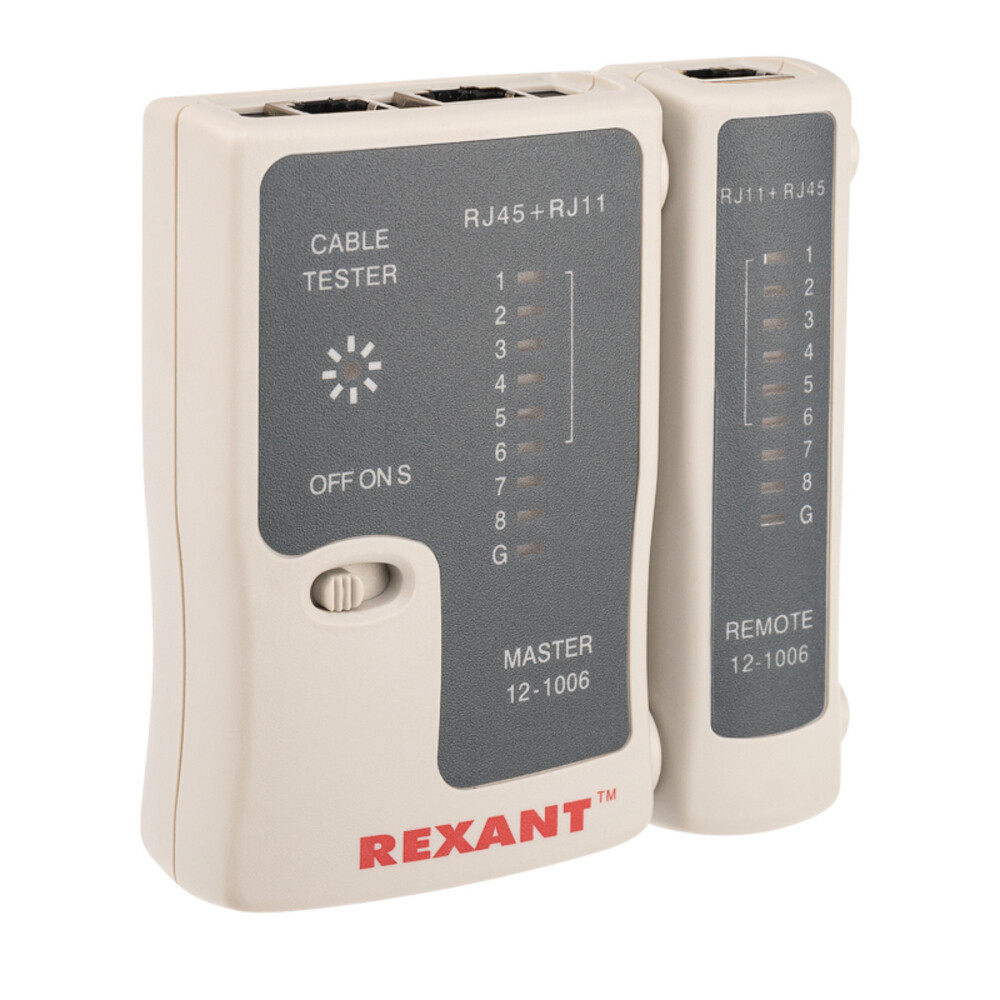 Изображение товара Тестер кабеля Rexant 468 RJ-45/RJ-11 на короткое замыкание и целостность