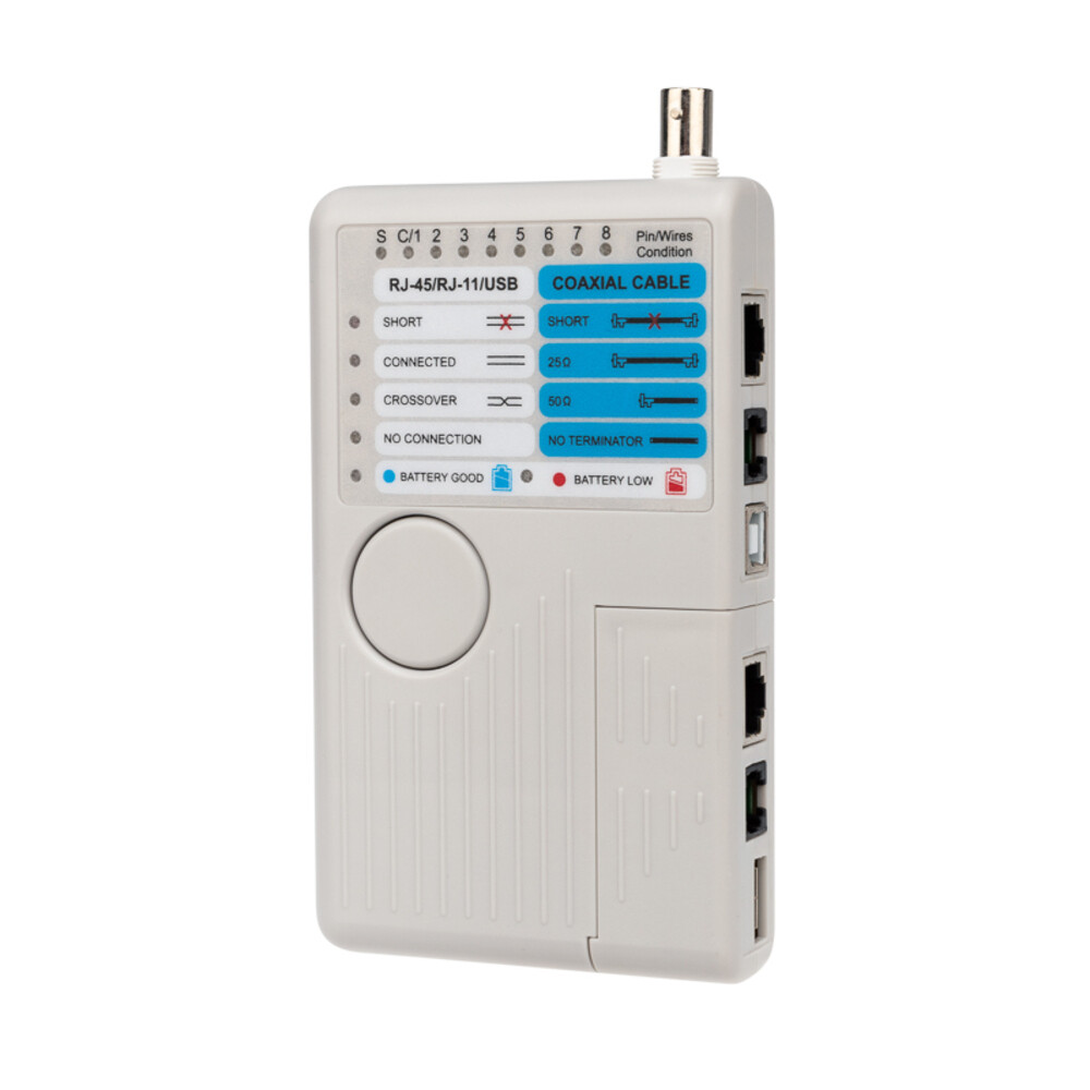 Изображение товара Тестер кабеля Rexant 3468 RJ-45, RJ-11, USB, BNC, 1394, универсальный