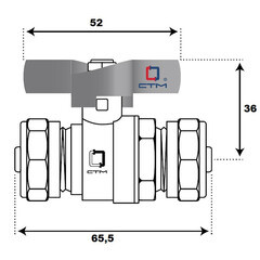 Кран шаровой латунный CTM Стандарт 16 обж(ц) х 20 обж(ц) для металлопластиковых труб бабочка прямой (CWPB1620) - фото 3