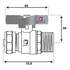 Кран шаровой латунный CTM Стандарт 26 обж(ц) х 1 НР(ш) для металлопластиковых труб бабочка прямой (CWPM0126) - фото 3