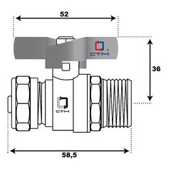 Кран шаровой латунный CTM Стандарт 20 обж(ц) х 1/2 НР(ш) для металлопластиковых труб бабочка прямой (CWPM1220) - фото 2