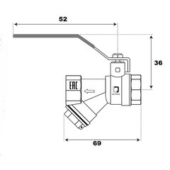 Кран шаровой латунный CTM 1/2 ВР(г) х 1/2 ВР(г) ручка с фильтром прямой (CWFFF012) - фото 2